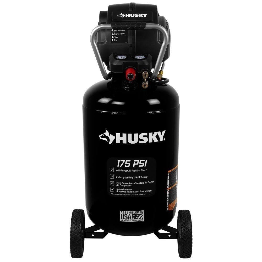 Husky Quiet Portable Electric Air Compressor with 30-Gallon Tank and 175 PSI High-Performance Operation