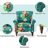 HULALA HOME Upholstered Wingback Accent Chair with Removable Cushion, Wood Legs and Nailhead Trim, Floral Living Room or Bedroom Armchair, Blue