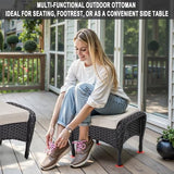 3-Piece Outdoor Patio Furniture Set with Two Swivel Rocker Chairs and Rattan Side Table, Wicker Glider Seating for Deck, Porch or Poolside, Brown and Blue