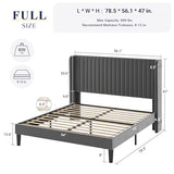Allewie Queen Velvet Platform Bed with Vertical Channel-Tufted Wingback Headboard, Strong Wooden Slats, No Box Spring Required, Easy Assembly, Black