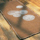 Cheyenne Burlap Linen Table Runner with Hand-Printed White Dandelion Design, 100% Linen, Fringed Edge, Prewashed, Pre-Shrunk, and Machine Washable, Chocolate Brown, 14 x 36