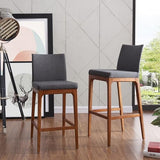 Set of 2 New Pacific Direct Devon Counter Stools with PU Leather Seats, Antique Gray Upholstery and Walnut Brown Legs