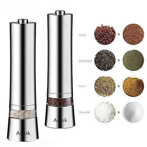Aicok Electronic Salt and Pepper Grinder Set, Crafted with Stainless Steel and Adju