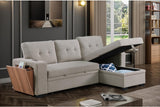 Devion Furniture 92-Inch Modern Reversible L-Shaped Sleeper Sectional Sofa with Chaise, Side Compartment, Polyester Fabric Upholstery and Sleeper Bed, Light Gray