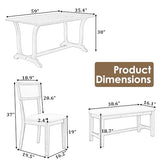 Natural Mid-Century Dining Set for 6 with Wood Table, 4 Upholstered Chairs, and 1 Bench for Kitchen or Dining Room