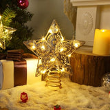 Juegoal 6.5-Inch Golden Metal Star Christmas Tree Topper with 20 LED Lights, Battery-Powered Illuminated Ornament for Holiday Decor
