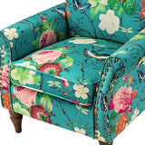 HULALA HOME Upholstered Wingback Accent Chair with Removable Cushion, Wood Legs and Nailhead Trim, Floral Living Room or Bedroom Armchair, Blue