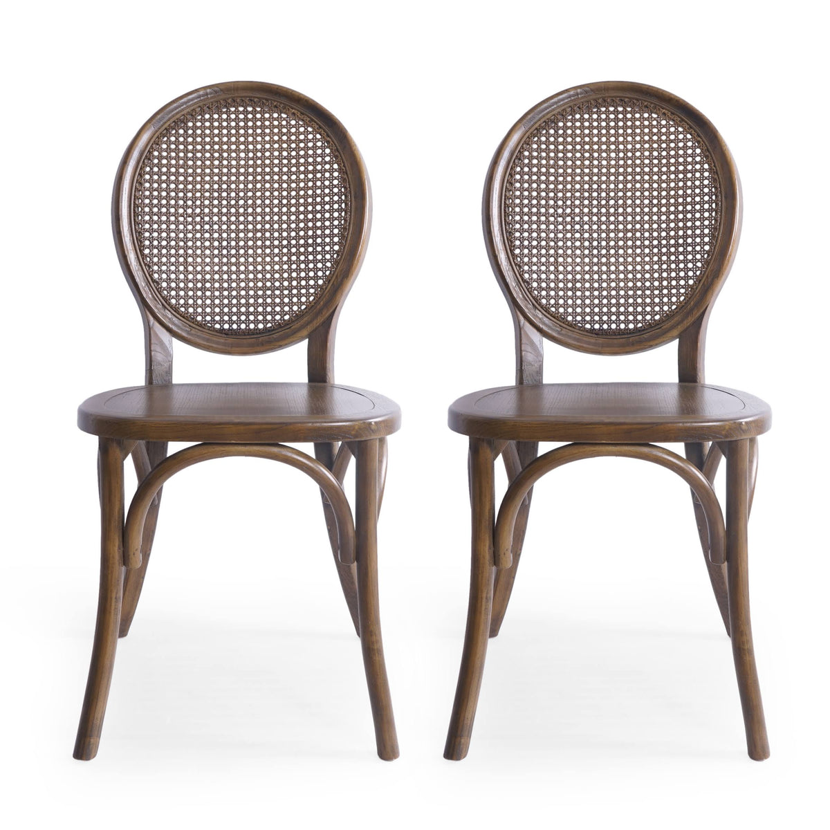 GDF Studio Ruhan Dining Chairs, Set of 2, Featuring Wooded Cane Backs in Brown