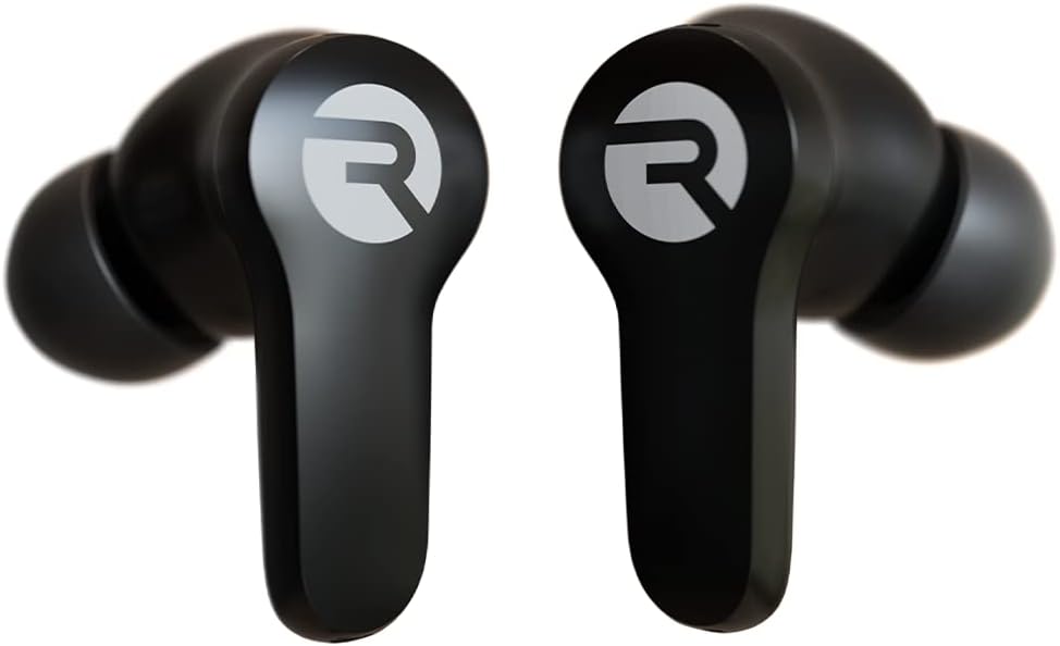 Raycon The Work True Wireless Earbuds in Jet Silver, Bluetooth In-Ear Headset with Microphone, Stereo Sound, 32 Hours of Battery Life and Three Sound Profiles
