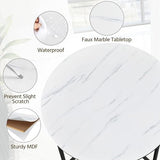 Yaheetech 16in Round Faux Marble End Table with X-Based Design & Sturdy Metal Legs, Modern Accent Sofa Table for Living Room, Black