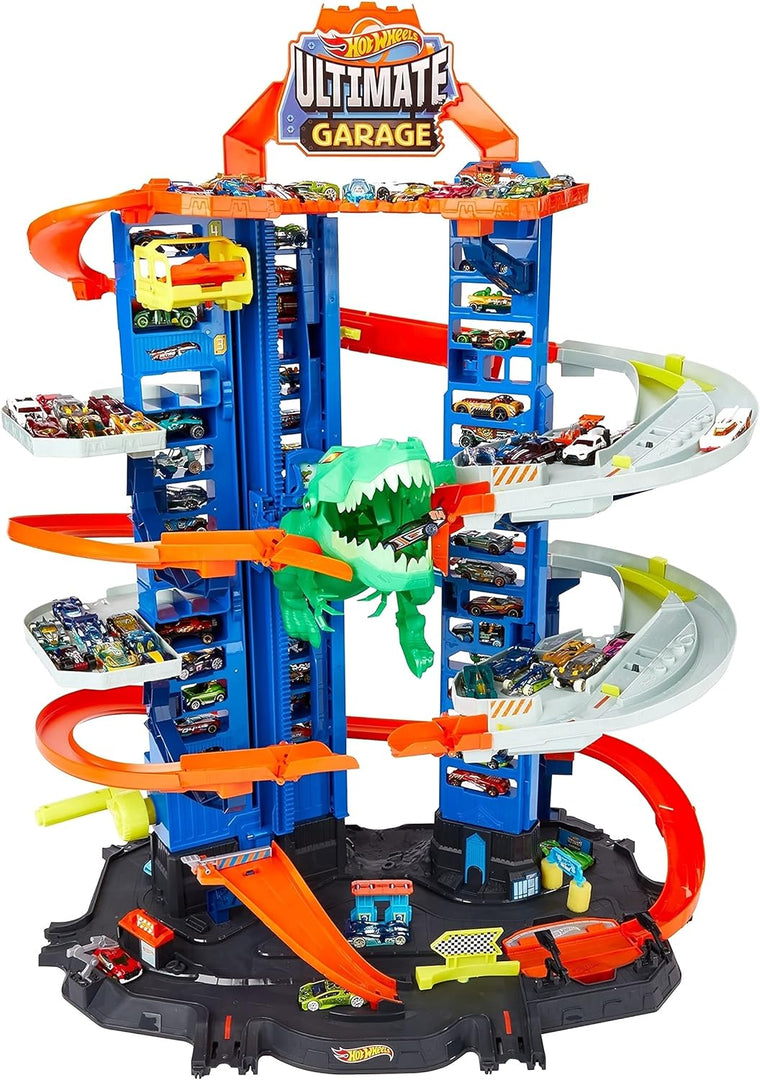 Hot Wheels City Robo T-Rex Ultimate Garage with Multi-Level Play, Storage for 100 Plus 1:64 Scale Cars, Ages 3 and Up