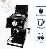 DeLonghi ECP3120 15 Bar Espresso Machine with Advanced Cappuccino System, Black/Stainless Steel, 9.6 x 7.2 x 11.9 Inches