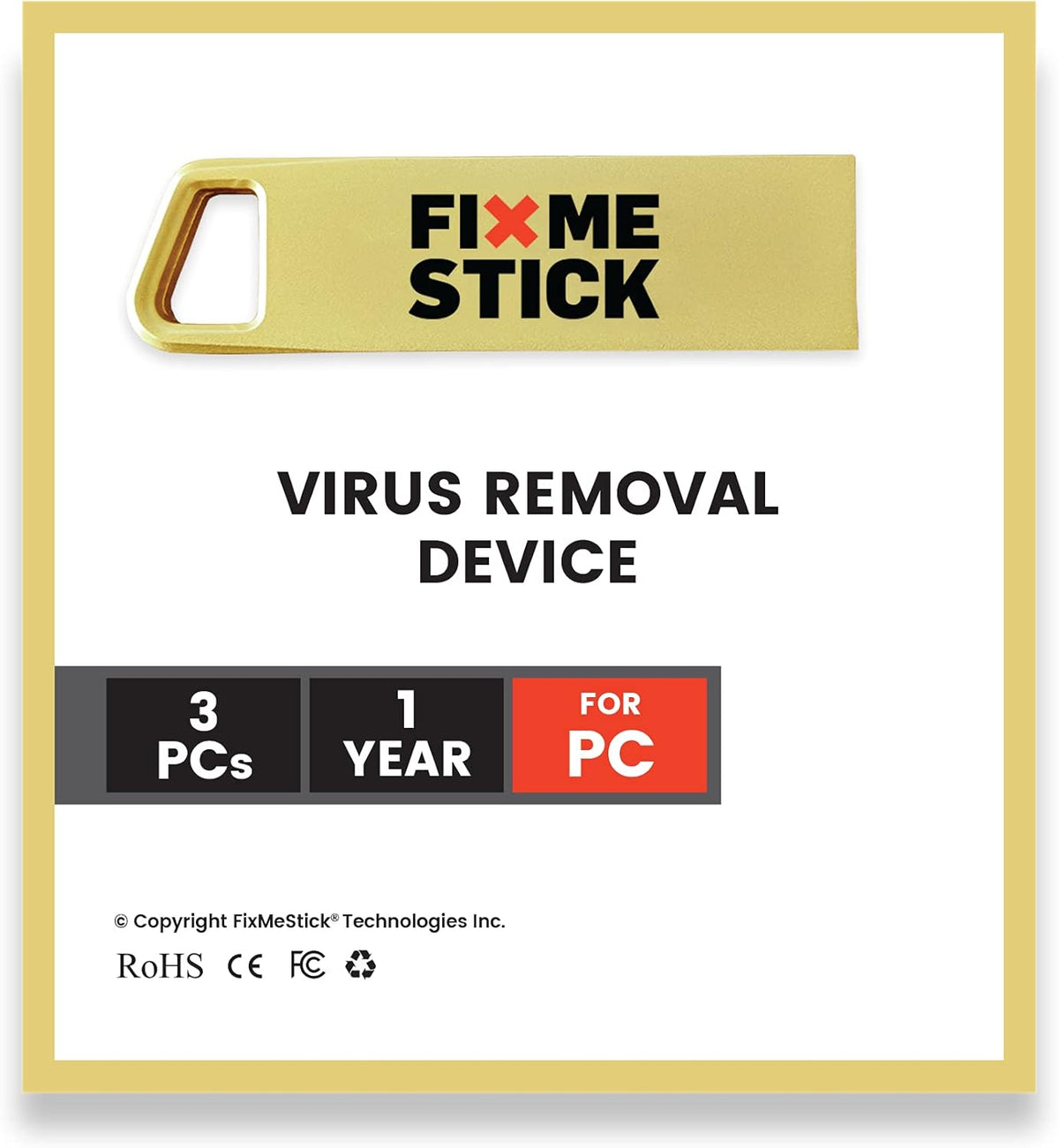 FixMeStick Gold Virus Removal Tool for Windows PCs, Unlimited 1-Year Use on Up to 3 Laptops or Desktops, Compatible with Your Antivirus