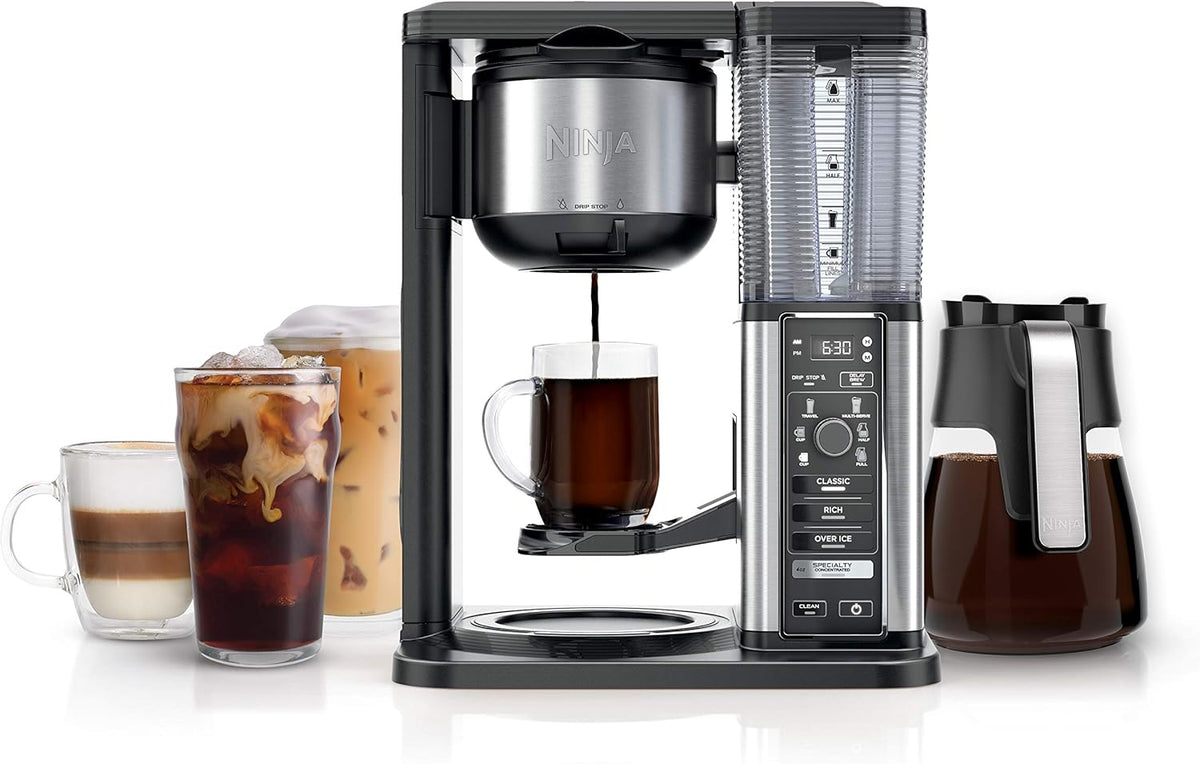 Ninja CM401 Specialty 10-Cup Coffee Maker with 4 Brew Styles, Built-In Water Reservoir, Fold-Away Frother and Glass Carafe, Black