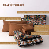 Bohemian Tribal Southwestern Queen Comforter Set with Deep-Pocket Bedding and Bed Skirt, 8-Piece Set Including Down Comforter, 4 Pillow Cases, Flat Sheet, Fitted Sheet and Bed Skirt