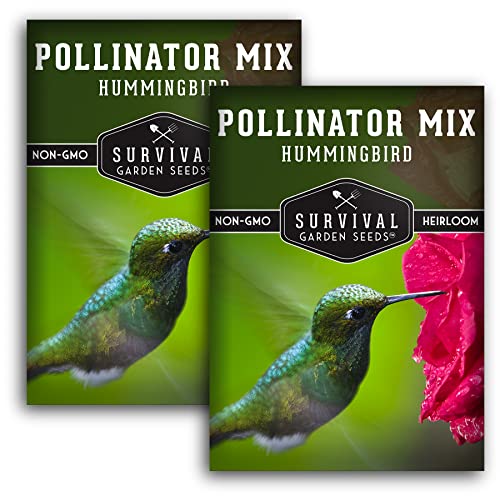 Hummingbird Pollinator Mix Wildflower Seeds by Survival Garden Seeds, Non-GMO Heirloom Varieties with Planting Instructions for Home Vegetable Gardens