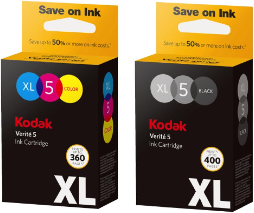 Kodak Verite AL11CA XL Ink Cartridge Bundle, 5 Replacement Black and Color Cartridges Compatible with All Kodak Verite Printers