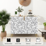 Light Beige Mid-Century Sideboard with Ornate Seamless Border, 2-Door Storage Cabinet for Dining Room, Hallway, Kitchen or Bar