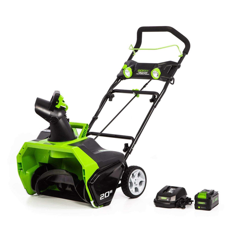 Greenworks 40-Volt Cordless Snow Blower with Brushless Motor, 20 in. Single-Stage Design, 6.0 Ah Battery and Charger