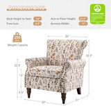 HULALA HOME Upholstered Wingback Accent Chair with Removable Cushion, Wood Legs and Nailhead Trim, Floral Living Room or Bedroom Armchair, Blue