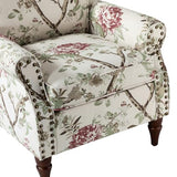 HULALA HOME Upholstered Wingback Accent Chair with Removable Cushion, Wood Legs and Nailhead Trim, Floral Living Room or Bedroom Armchair, Blue
