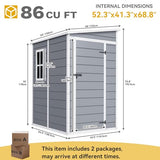 DWVO 5 x 3ft Gray Resin Outdoor Storage Shed with Floor, Window, Waterproof Construction, and Lockable Door for Garden, Yard, or Patio