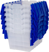 6-Pack Akro-Mils KeepBox 12-Gallon Clear Storage Totes with Attached Lids, Nesting and Stackable Design for Garages, Closets, and Moving, 21-1/2 x 15 x 12-1/2, Clear/Blue