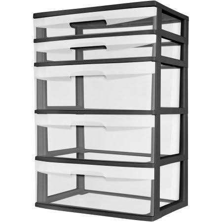 Sterilite Wide 5-Drawer Storage Tower in Black, Model 29329001