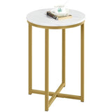 Yaheetech 16in Round Faux Marble End Table with X-Based Design & Sturdy Metal Legs, Modern Accent Sofa Table for Living Room, Black