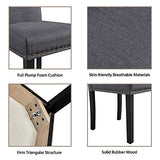 Set of 6 Yaheetech Upholstered Parsons Dining Chairs with Padded Fabric Seats, Nailhead Trim and Wood Legs, Khaki (3 Packages)