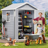 DWVO 5 x 3ft Gray Resin Outdoor Storage Shed with Floor, Window, Waterproof Construction, and Lockable Door for Garden, Yard, or Patio