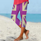 Womens High-Waisted Cropped Yoga Leggings with Stretch Fabric for Summer Beachwear, Casual Outfits and Workouts, Medium