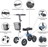 RINKMO Foldable All-Terrain Knee Scooter in White and Blue, Walker for Foot Injuries and Crutches Alternative