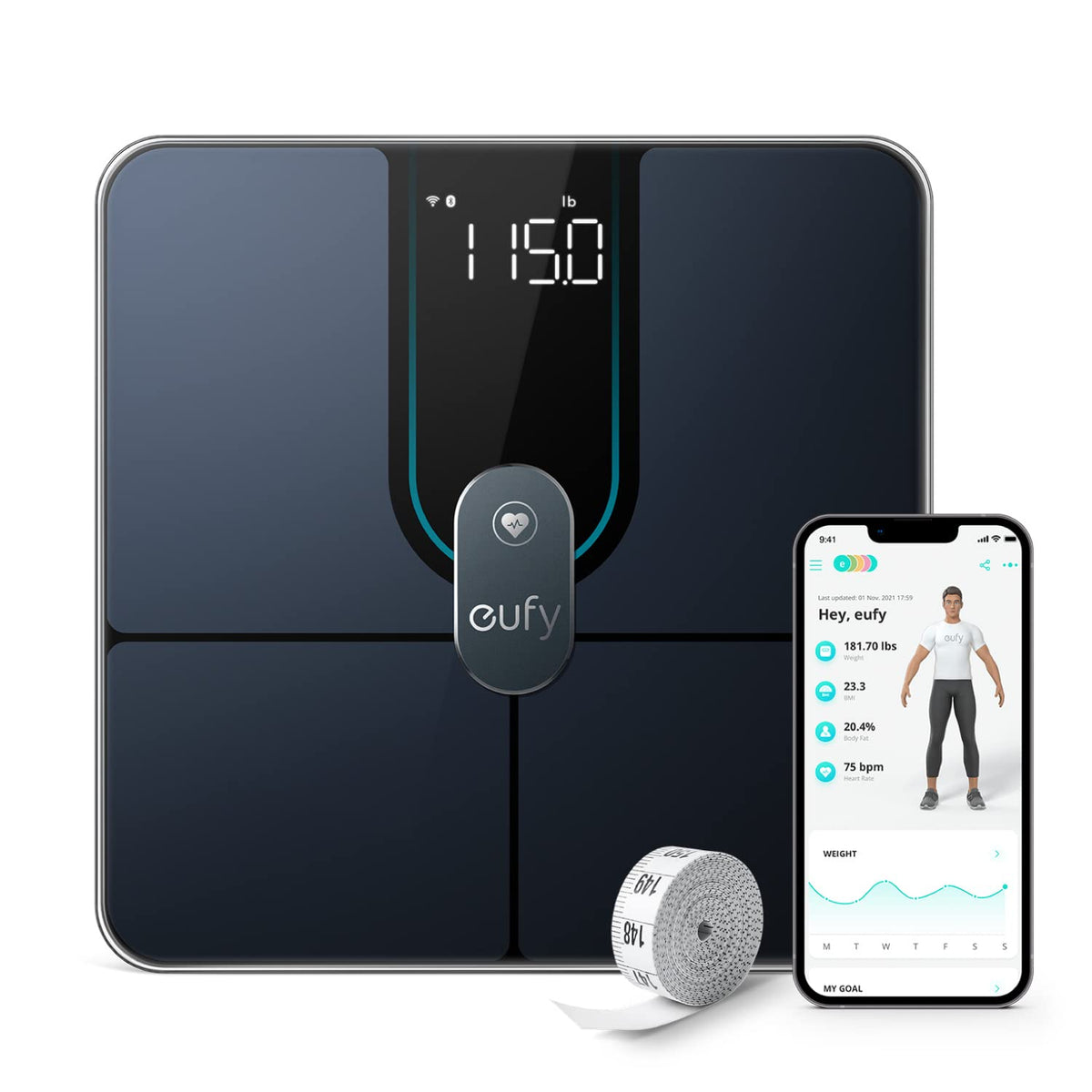 eufy Smart Scale P2 Pro, Wi-Fi and Bluetooth Digital Body Composition Scale, 16 Measurements with 3D Virtual Body Mode, 50 g/0.1 lb Accuracy, Pack of 2