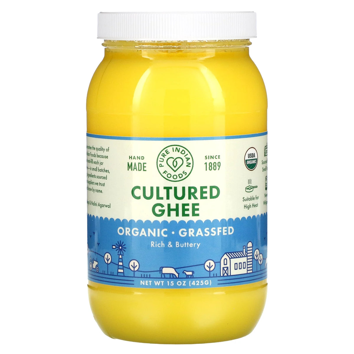 Pure Indian Foods Organic Grass-Fed Cultured Ghee, 15 oz Pack of 3