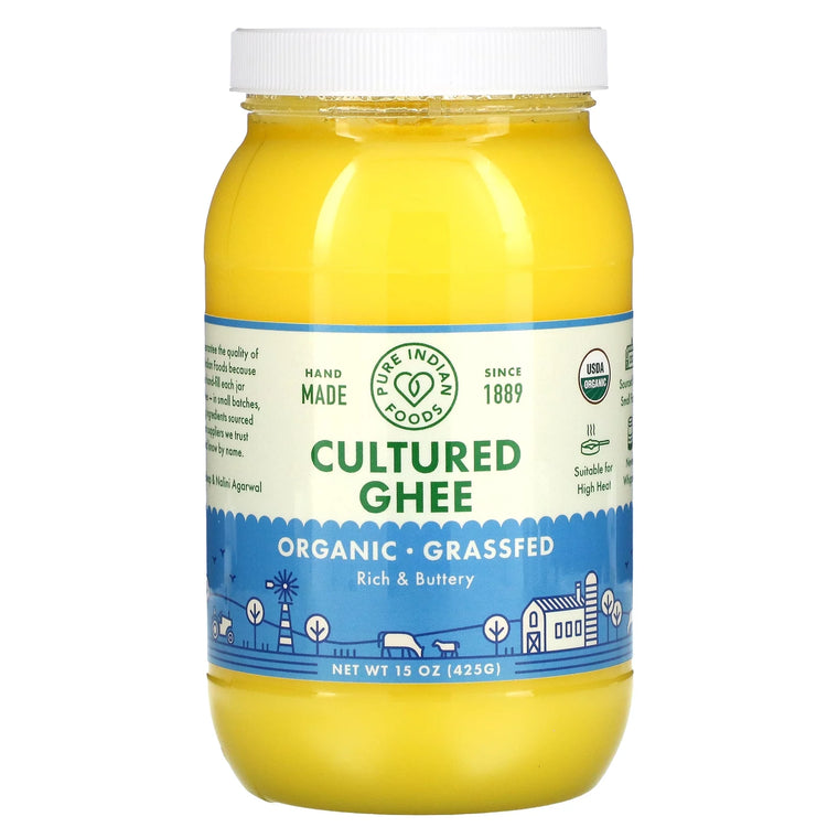 Pure Indian Foods Organic Grass-Fed Cultured Ghee, 15 oz Pack of 3