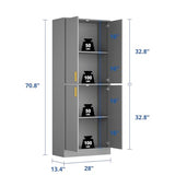 Cozy Castle 71′′ Tall Pantry Cabinet with Four Doors and Adjustable Shelves, Freestanding Wood Storage Cupboard for Kitchen, Dining Room, Living Room or Bathroom, Gray