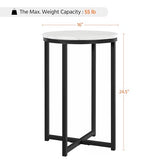 Yaheetech 16in Round Faux Marble End Table with X-Based Design & Sturdy Metal Legs, Modern Accent Sofa Table for Living Room, Black