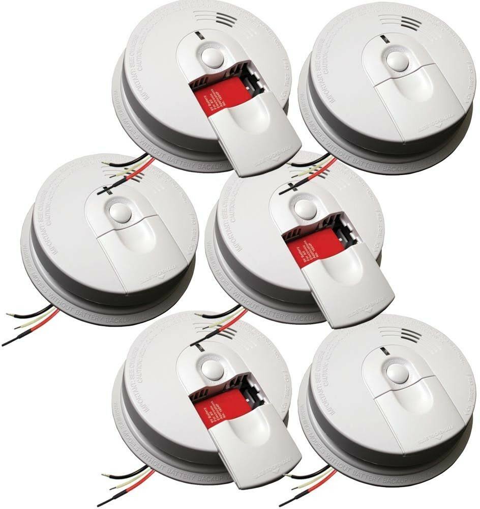 Firex Hardwired Smoke Detectors with Front-Load 9V Battery Backup Door, 6-Pack