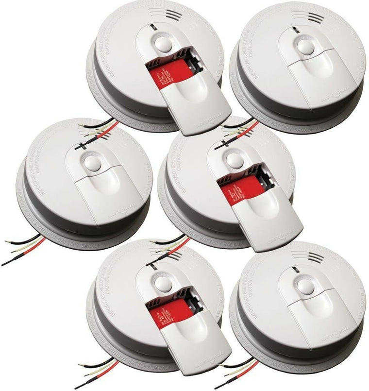 Firex Hardwired Smoke Detectors with Front-Load 9V Battery Backup Door, 6-Pack