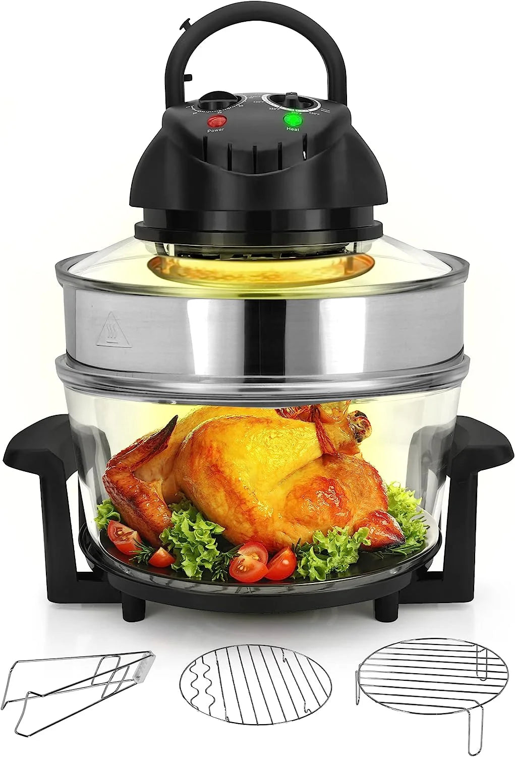 18-Quart Countertop Convection Air Fryer with See-Through Glass Bowl, Broil Rack and Toasting Rack for Air Frying, Roasting, Baking, Grilling and Steaming