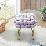 Retro Green Upholstered Ottoman Bench with Golden Legs, 16 x 16 x 16, Fluffy Accent Seat and Shoe Stool for Entryway, Bedroom, Living Room, or Vanity