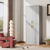 Cozy Castle 71′′ Tall Pantry Cabinet with Four Doors and Adjustable Shelves, Freestanding Wood Storage Cupboard for Kitchen, Dining Room, Living Room or Bathroom, Gray