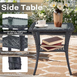3-Piece Outdoor Patio Furniture Set with Two Swivel Rocker Chairs and Rattan Side Table, Wicker Glider Seating for Deck, Porch or Poolside, Brown and Blue
