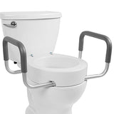 Vive Raised Toilet Seat with Handles for Seniors, Easy-Clean White Seat Riser for Elongated or Standard Bowls, Handicap and Post-Surgery Support