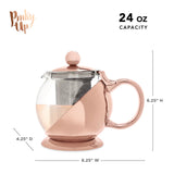 Pinky Up 24 Oz Rose Gold Wrapped Glass Teapot with Loose-Leaf Tea Infuser Strainer