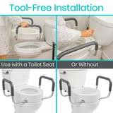 Vive Raised Toilet Seat with Handles for Seniors, Easy-Clean White Seat Riser for Elongated or Standard Bowls, Handicap and Post-Surgery Support