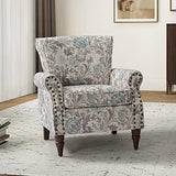 HULALA HOME Upholstered Wingback Accent Chair with Removable Cushion, Wood Legs and Nailhead Trim, Floral Living Room or Bedroom Armchair, Blue