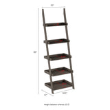 5-Tier Leaning Ladder Bookshelf by Lavish Home, Slate Gray Display Shelves for Living Room, Bathroom, or Kitchen