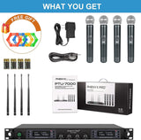 Phenyx Pro PTU-7000A Quad-Channel Wireless Microphone System with Metal Handheld Mics, 4×40 Channels, Auto Scan and 328ft Range